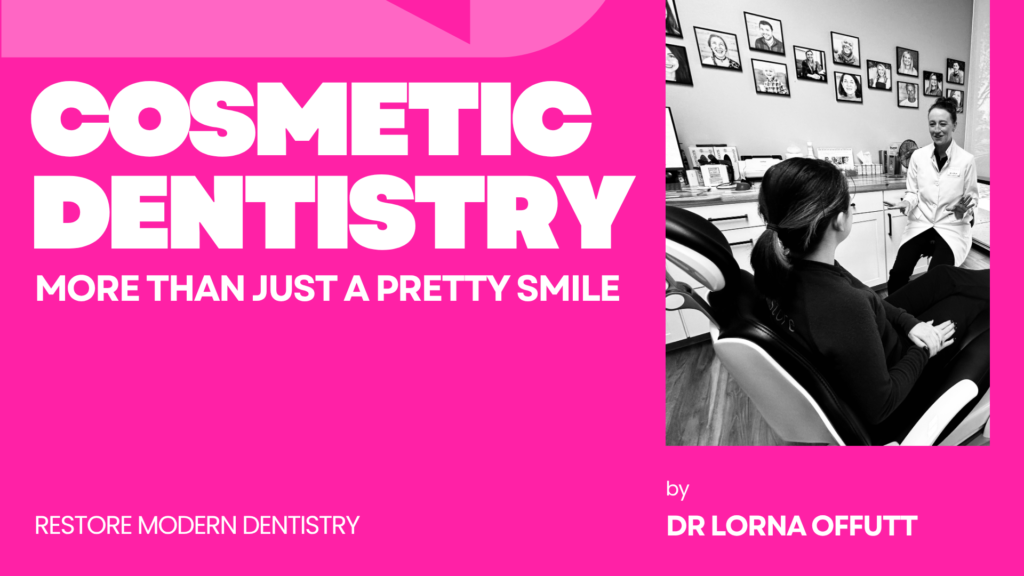 Dr. Offutt reviewing a cosmetic dentistry treatment plan with a patient during a consultation at Restore Modern Dentistry in Bentonville, Arkansas, discussing smile makeover options including veneers, teeth whitening, and Invisalign in a welcoming and comfortable dental office setting