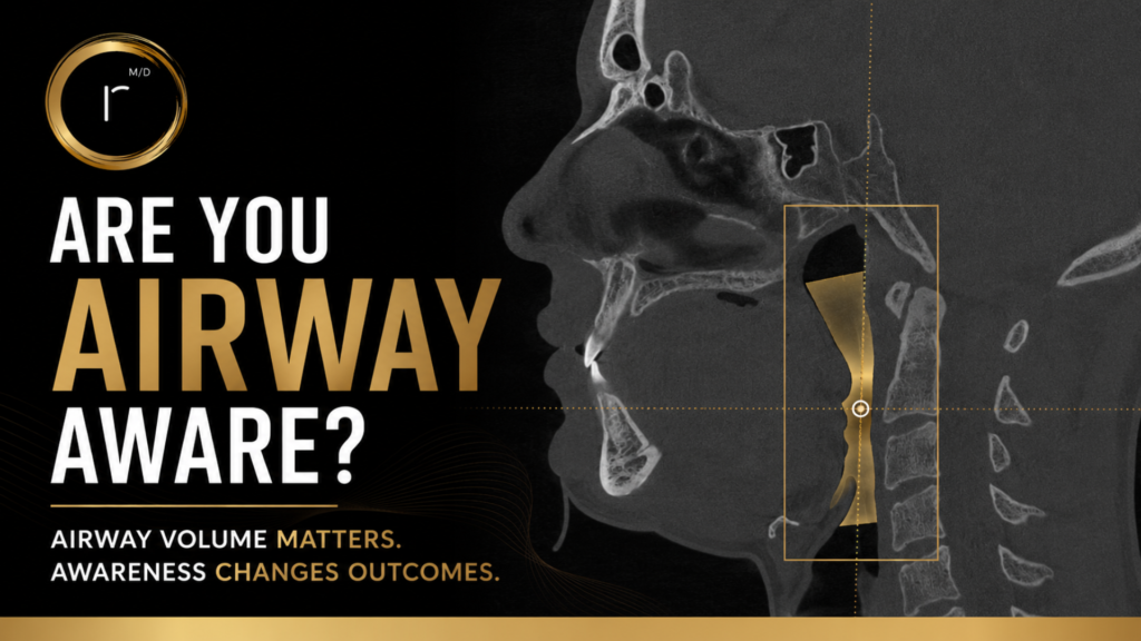 3D dental airway scan highlighting airway volume and breathing pathways, demonstrating the connection between airway health, sleep quality, snoring, mouth breathing, and whole-body wellness.